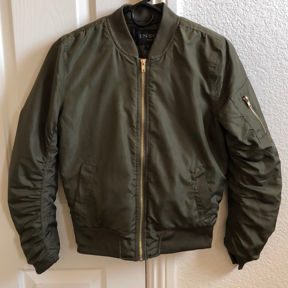 Olive Green Bomber Jacket with Rouged Sleeves - Picture 1 of 3